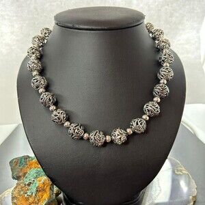 Carolyn Pollack Sterling Silver Decorated Swirl Hallow Beaded Necklace For Women